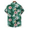 Vacation Couple Outfit Allover Tropical Leaf Flower Pattern Ruched Bust Belt Dress and Roll Up Sleeve Shirt Drawstrings Shorts Matching Outfit - Vert profond S | US 4