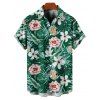 Vacation Couple Outfit Allover Tropical Leaf Flower Pattern Ruched Bust Belt Dress and Roll Up Sleeve Shirt Drawstrings Shorts Matching Outfit - Vert profond S | US 4
