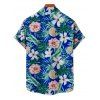 Vacation Couple Outfit Allover Tropical Leaf Flower Pattern Ruched Bust Belt Dress and Roll Up Sleeve Shirt Drawstrings Shorts Matching Outfit - Bleu S | US 4