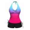 Maillot de Bain Tankini Ombré Croisé à Taille Elastique à Col Halter Deux Pièces - multicolor A XL