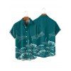 Chemise de Plage Boutonnée Motif D'Elément de Vacances à Manches Courtes - Vert profond 5XL