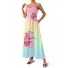 Robe Longue Ligne A Ombrée Motif de Fleur avec Poche à Bretelle Fine - multicolor L | US 8-10