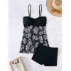 Maillot de Bain Tankini Au Poitrine Feuille Imprimée Transparent à Bretelle Fine Deux Pièces - Noir XL