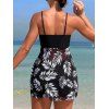 Maillot de Bain Tankini Au Poitrine Feuille Imprimée Transparent à Bretelle Fine Deux Pièces - Noir XL