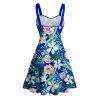 Mini Robe de Plage Ligne A Motif de Fleur Tropicale Partout à Volants - Bleu S | US 4