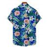 Chemise de Vacances Boutonnée Motif de Feuille Tropicale à Manches Roulées - Bleu 5XL