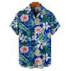 Chemise de Vacances Boutonnée Motif de Feuille Tropicale à Manches Roulées - Bleu 5XL