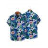 Vacation Couple Outfit Allover Tropical Leaf Flower Pattern Ruched Bust Belt Dress and Roll Up Sleeve Shirt Drawstrings Shorts Matching Outfit - Bleu S | US 4
