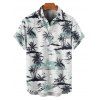 Vacation Couple Outfit Coconut Tree Printed Colorblock Ruched Bust Sweetheart Neck Belt A Line Mini Dress and Roll Up Sleeve Shirt Beach Matching Outfit - Vert clair S | US 4