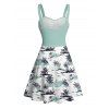 Vacation Couple Outfit Coconut Tree Printed Colorblock Ruched Bust Sweetheart Neck Belt A Line Mini Dress and Roll Up Sleeve Shirt Beach Matching Outfit - Vert clair S | US 4