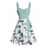 Vacation Couple Outfit Coconut Tree Printed Colorblock Ruched Bust Sweetheart Neck Belt A Line Mini Dress and Roll Up Sleeve Shirt Beach Matching Outfit - Vert clair S | US 4