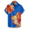 Chemise de Plage Motif de Fleur Tropicale Boutonnée à Manches Roulées pour Homme - Bleu profond S
