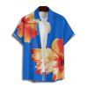 Chemise de Plage Motif de Fleur Tropicale Boutonnée à Manches Roulées pour Homme - Bleu profond S