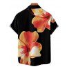Chemise de Plage Motif de Fleur Tropicale Boutonnée à Manches Roulées pour Homme - Noir 5XL