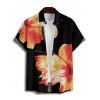 Chemise de Plage Motif de Fleur Tropicale Boutonnée à Manches Roulées pour Homme - Noir 5XL