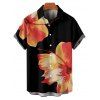 Chemise de Plage Motif de Fleur Tropicale Boutonnée à Manches Roulées pour Homme - Noir 5XL