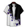 Chemise de Vacances Style Gothique Rose en Couleur Contrastée Boutonnée à Manches Courtes - Noir 5XL