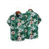 Chemise de Vacances Boutonnée Motif de Feuille Tropicale à Manches Roulées - Vert profond 5XL