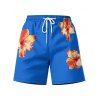 Short de Plage de Vacances Fleur Tropicale Motif de Fleur - Bleu profond 5XL