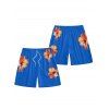 Short de Plage de Vacances Fleur Tropicale Motif de Fleur - Bleu profond 5XL