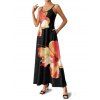 Robe de Plage Longue Ligne A Motif Tropical à Bretelle Fine avec Poche - Noir XXL | US 14