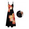Robe de Plage Longue Ligne A Motif Tropical à Bretelle Fine avec Poche - Noir XXL | US 14