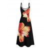 Robe de Plage Longue Ligne A Motif Tropical à Bretelle Fine avec Poche - Noir XXL | US 14