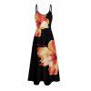 Robe de Plage Longue Ligne A Motif Tropical à Bretelle Fine avec Poche - Noir XXL | US 14