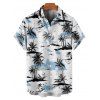 Chemise de Plage Boutonnée Arbre de Noix de Coco Imprimé à Manches Courtes pour Homme - Bleu clair 5XL