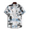 Chemise de Plage Boutonnée Arbre de Noix de Coco Imprimé à Manches Courtes pour Homme - Bleu clair 5XL