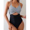 Maillot de Bain de Plage à Bretelle Réglable Croisé Motif de Rayure et de Nœud Papillon Une-Pièce - Noir XL | US 10
