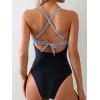 Maillot de Bain de Plage à Bretelle Réglable Croisé Motif de Rayure et de Nœud Papillon Une-Pièce - Noir XL | US 10
