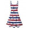 Vacation Couple Outfit Striped Anchor Pattern Spaghetti Strap V Neck A Line Mini Tank Dress and Roll Up Sleeve Shirt Matching Outfit - multicolor S | US 4