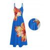Vacation Couple Outfit Tropical Flower Print Spaghetti Strap V Neck A Line Dress and Roll Up Sleeve Drawstrings Shorts Matching Outfit - Bleu profond S | US 4