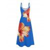 Vacation Couple Outfit Tropical Flower Print Spaghetti Strap V Neck A Line Dress and Roll Up Sleeve Drawstrings Shorts Matching Outfit - Bleu profond S | US 4