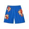Vacation Couple Outfit Tropical Flower Print Spaghetti Strap V Neck A Line Dress and Roll Up Sleeve Drawstrings Shorts Matching Outfit - Bleu profond S | US 4