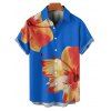 Vacation Couple Outfit Tropical Flower Print Spaghetti Strap V Neck A Line Dress and Roll Up Sleeve Drawstrings Shorts Matching Outfit - Bleu profond S | US 4