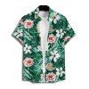 Vacation Couple Outfit Allover Tropical Leaf Flower Pattern Ruched Bust Belt Dress and Roll Up Sleeve Shirt Drawstrings Shorts Matching Outfit - Vert profond S | US 4
