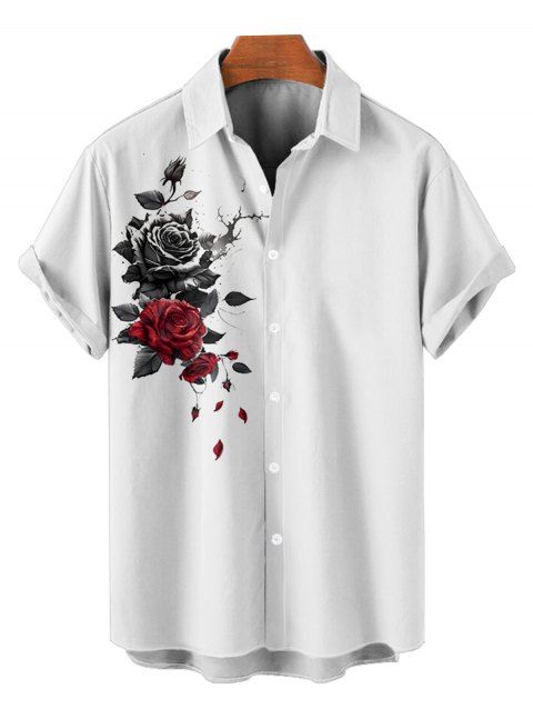 Chemise Décontractée Rose Crâne et Gentilhomme Imprimés à Manches Courtes