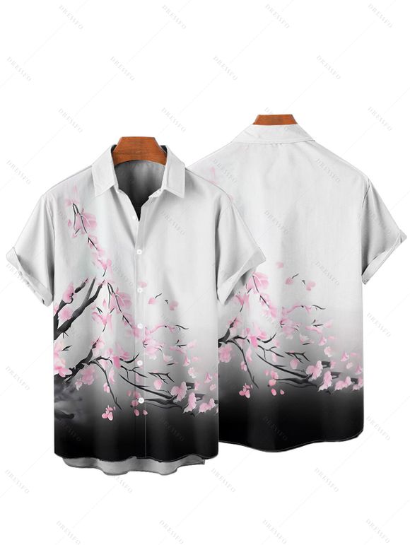 Chemise Décontractée Boutonnée Fleur et Gentilhomme Imprimés à Manches Courtes - Blanc XL