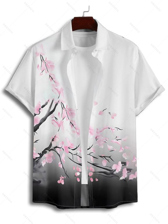 Chemise Décontractée Boutonnée Fleur et Gentilhomme Imprimés à Manches Courtes - Blanc XL