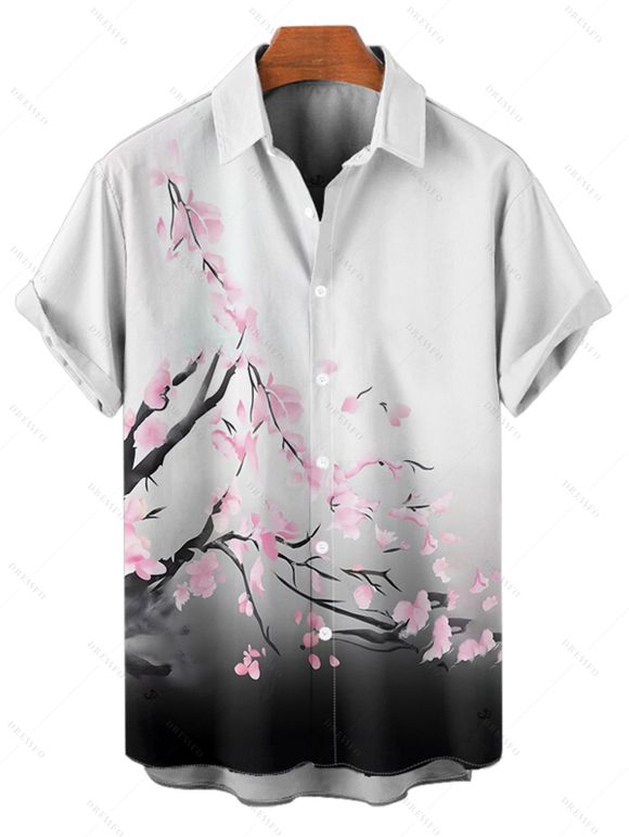 Chemise Décontractée Boutonnée Fleur et Gentilhomme Imprimés à Manches Courtes - Blanc XL