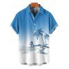 Chemise de Vacances Décontractée Boutonnée Cocotier Imprimé à Manches Courtes - Bleu clair XL
