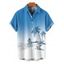 Chemise de Vacances Décontractée Boutonnée Cocotier Imprimé à Manches Courtes - Bleu clair XL