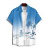 Chemise de Vacances Décontractée Boutonnée Cocotier Imprimé à Manches Courtes - Bleu clair XL