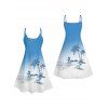 Robe de Plage Ligne A Ombré Cocotier Imprimé à Bretelle Fine sans Manches - Bleu clair L | US 8-10