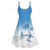 Robe de Plage Ligne A Ombré Cocotier Imprimé à Bretelle Fine sans Manches - Bleu clair L | US 8-10