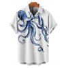 Men's Octopus Print Roll Up Sleeve Shirt Button Up Short Sleeve Casual Shirt