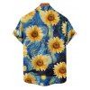 Chemise Décontractée Chaussette de Blouson Feuille Tropicale Imprimée Boutonnée à Manches Courtes pour Homme - Bleu S