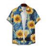 Chemise Décontractée Chaussette de Blouson Feuille Tropicale Imprimée Boutonnée à Manches Courtes pour Homme - Bleu S